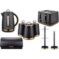 Tower Empire Bundle: Kettle, Toaster, Bread Bin, 3 Canister Set, Mug Tree in Black
