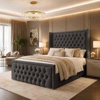 Desire Deco Luxury Wingback Upholstered Chesterfield Bed Frame in Charcoal | Size: King