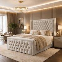 Desire Deco Luxury Wingback Upholstered Chesterfield Bed Frame in Light Beige | Size: Super King