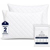 Grace Quilted Pillow Protector Pack of 2, 4, 6 & 8 with Zipper Closure in White | Size: Standard Pillow Case