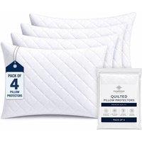 Grace Quilted Pillow Protector Pack of 2, 4, 6 & 8 with Zipper Closure in White | Size: Standard Pillow Case