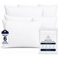 Grace Quilted Pillow Protector Pack of 2, 4, 6 & 8 with Zipper Closure in White | Size: Standard Pillow Case