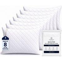 Grace Quilted Pillow Protector Pack of 2, 4, 6 & 8 with Zipper Closure in White | Size: Standard Pillow Case