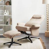Wyld and Coco Beige Boucl Recliner Armchair with Swivel Base and Footstool
