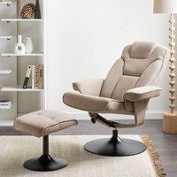 Wyld and Coco Recliner Armchair with Swivel and Footstool - Taupe Polyester in Beige