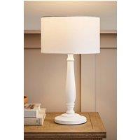 ValueLights Victoria White Wood Traditional Stem Table Lamp with Fabric Drum Shade
