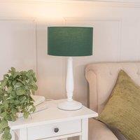 ValueLights Victoria White Wood Traditional Stem Table Lamp with Fabric Drum Shade in Green