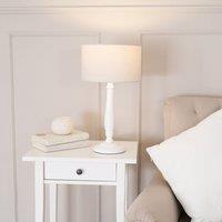 ValueLights Victoria White Wood Traditional Table Lamp with Fabric Drum Shade & LED Bulb in Natural