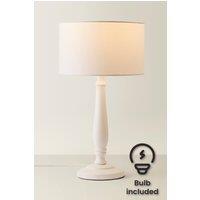 ValueLights Victoria White Wood Traditional Table Lamp with Fabric Drum Shade & LED Bulb