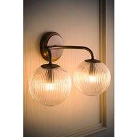 ValueLights Kempton Ribbed Glass Globe Shade 2 Arm Wall Light with Bulbs in Gold