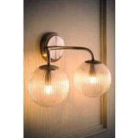 ValueLights Kempton Ribbed Glass Globe Shade 2 Arm Wall Light with Bulbs in Silver