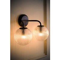 ValueLights Kempton Ribbed Glass Globe Shade 2 Arm Wall Light with Bulbs in Black
