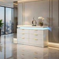 Harmin Modern White 6-Drawer Chest with LED Lighting & Remote - 116cm Wide