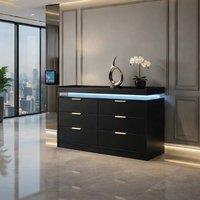 Harmin Modern Black 6-Drawer Chest with LED Lighting & Remote - 116cm Wide