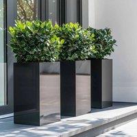 Woven Wood 100cm Zinc Platinum Black Tall Square Planter