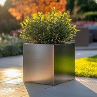 Woven Wood 40cm Zinc Galvanised Brushed Silver Square Planter