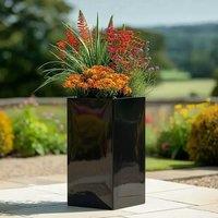 Woven Wood 75cm Zinc Platinum Black Tall Square Planter
