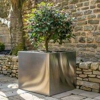 Woven Wood 60cm Zinc Galvanised Silver Square Garden Planter