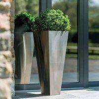 Woven Wood 70cm Zinc Galvanised Silver Tall Tapered Square Planter