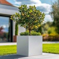 Woven Wood 60cm Zinc Galvanised Matte White Square Planter