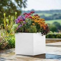 Woven Wood 50cm Zinc Galvanised Matte White Square Planter