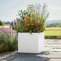Woven Wood 40cm Zinc Galvanised Matte White Square Planter