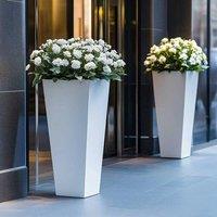 Woven Wood 90cm Zinc Galvanised Matte White Tall Tapered Square Planter