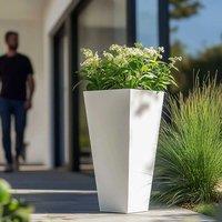 Woven Wood 70cm Zinc Galvanised Matte White Tall Tapered Square Planter