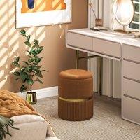 HOMCOM Round Pouffe Storage Footstool with Hidden Space in Light Brown