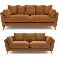 SOFASELECTION UK Harlow Jumbo Cord 3+2 Seater Sofa Set, Modern Tailored Design in Beige in Tan | Size: 5 Pack