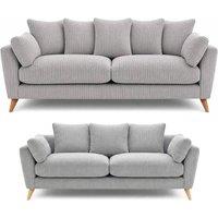 SOFASELECTION UK Harlow Jumbo Cord 3+2 Seater Sofa Set, Modern Tailored Design Silver | Size: 5 Pack