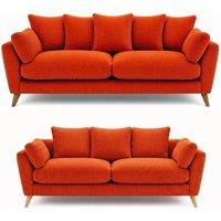 SOFASELECTION UK Harlow Jumbo Cord 3+2 Seater Sofa Set, Modern Tailored Design Orange | Size: 5 Pack
