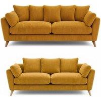 SOFASELECTION UK Harlow Jumbo Cord 3+2 Seater Sofa Set, Modern Tailored Design Mustard | Size: 5 Pack
