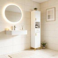 Hygrad Built to Survive Slim Bathroom Tall Cabinet Floor Storage Unit Cupboard w/ 2 Doors in White