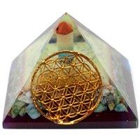 KDMD Flower of Life Orgonite Pyramid 80mm Power Flow Gemstone Chips