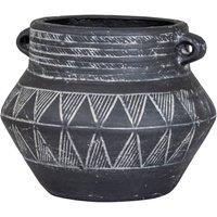 KDMD Etched Round Handle Decorative Pot For Flowers in Black