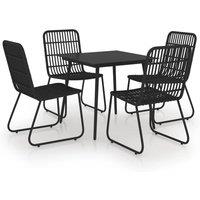 Berkfield Home 5 Piece Outdoor Dining Set Poly Rattan & Glass in Black