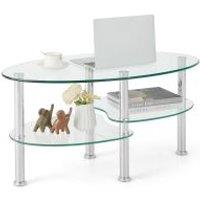 Costway 3-Tire Modern Oval Tea Table Smooth Glass Coffee Table Sofa End Side Table in Clear