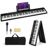 Gymax 88 Key Full-Size Electric Keyboard Semi-Weighted Folding MIDI Keyboard in Black