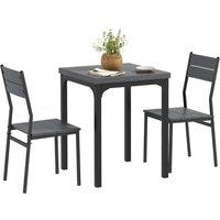 FORGEVIO 3 Pcs Compact Dining Table 2 Chairs Set Grey Wood Effect
