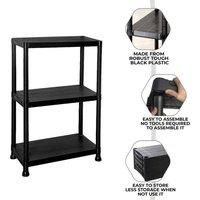 FORGEVIO Plastic Storage Shelving Unit, Freestanding Garage Home Rack 3 Tier in Black
