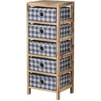 FORGEVIO Wooden Storage Chest with Plaid Fabric Drawers Checked 5 Drawer in Brown