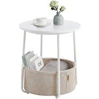 FORGEVIO Round Side Table with Storage Basket Modern Bedside Coffee in White