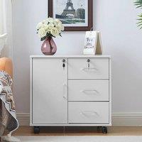 FORGEVIO Office Filing Cabinet Printer Stand File Storage Drawers Wheels in White