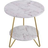 FORGEVIO Round Side End Table 2 Tier Coffee Table Nightstand Storage Shelf in White