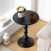 FORGEVIO Metal End Table Small Round Accent Pedestal Coffee Table Black