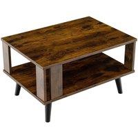 FORGEVIO Coffee Table 2-Tier Wood Center Table Small Side Table Living Room in Brown