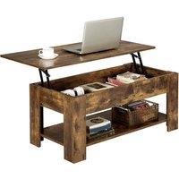 FORGEVIO Wooden Lift Top Coffee Table Hidden Storage Drawer Open Compartment in Brown