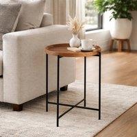 FORGEVIO Walnut Side Table Removable Tray Top Living Room Coffee Table in Brown