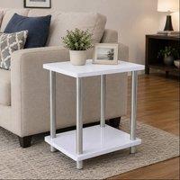 FORGEVIO White Gloss 2 Tier Side Coffee End Table Storage Shelf Bedroom